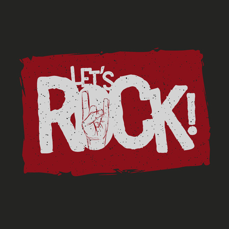 Let's Rock! grunge typographic design for t-shirts, posters, flyers etc. Elements are layered separately in vector file. Global color used.のイラスト素材