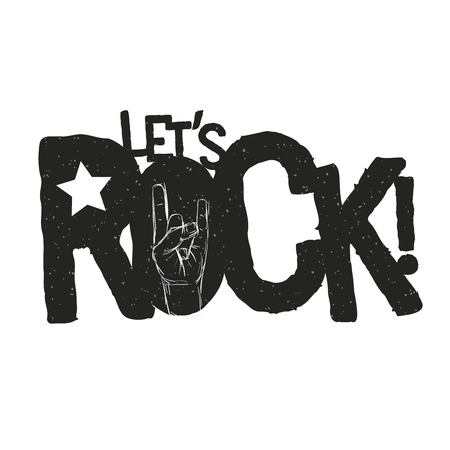 Let's Rock! grunge typographic design for t-shirts, posters, flyers etc. Elements are layered separately in vector file. Global color used.のイラスト素材