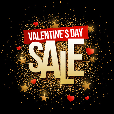 Valentine's Day Sale banner with gold glitter. Vector illustration. Elements are layered separately in vector file.のイラスト素材