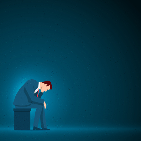 Business concept illustration. Sad businessman is sitting. Elements are layered separately in vector file.のイラスト素材