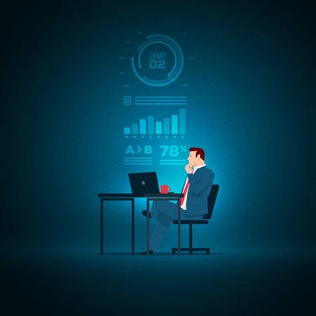 Business concept illustration. Businessman working on laptop. Elements are layered separately in vector file.のイラスト素材