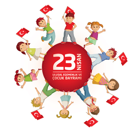 Vector illustration of the 23 Nisan Çocuk Bayrami, April 23 Turkish National Sovereignty and Children's Day, design template for the Turkish holiday.のイラスト素材