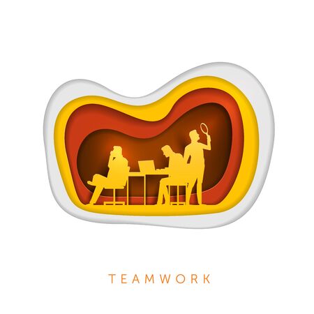 Business concept illustration. Business people working. Paper art style vector illustration. Elements are layered separately in vector file.のイラスト素材