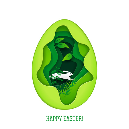 Happy Easter greeting card. Paper art style vector illustration. Elements are layered separately in vector file.のイラスト素材