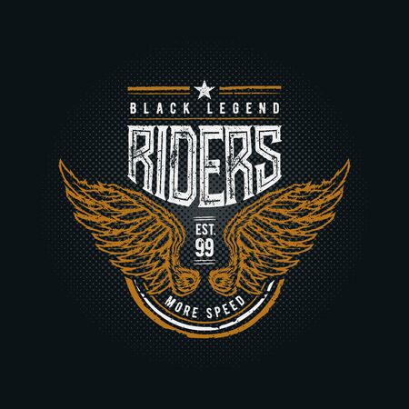 Black Legend Riders typographic design for t-shirt print. Global flat colors. Layered vector illustration.のイラスト素材
