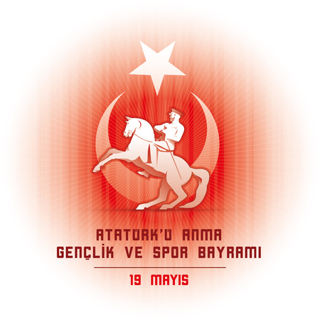 19 may Commemoration of Ataturk, Youth and Sports Day. Vector illustration. Turkish national holiday.のイラスト素材
