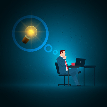 Business concept illustration. Businessman working on laptop. Elements are layered separately in vector file.のイラスト素材