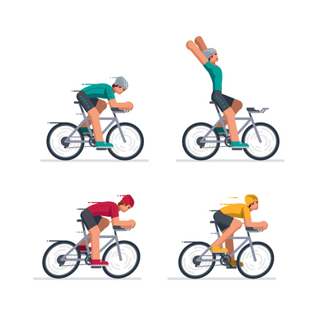 Group of cyclists in road racing. Isolated on white. Vector illustrationのイラスト素材