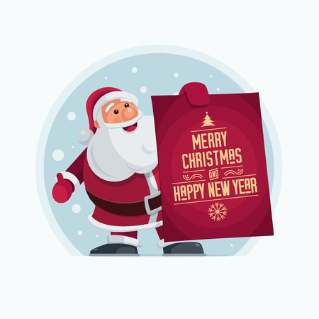 Vector illustration of Santa Claus. Christmas concept design. Santa showing Christmas banner.のイラスト素材