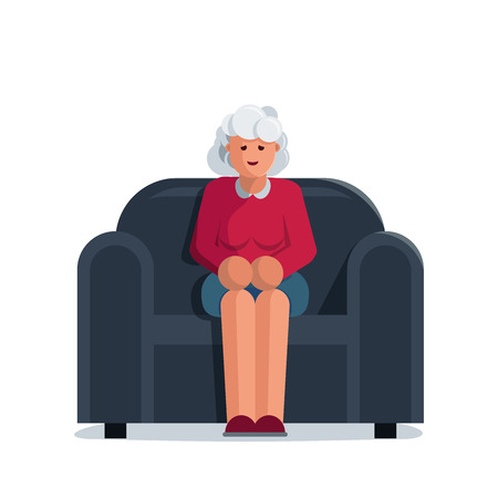 Happy elderly woman sitting on a sofaのイラスト素材