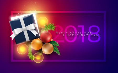 Christmas decoration objects, half open Christmas gift box with magical lights. Christmas and new year greeting and poster design.のイラスト素材