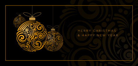 Vector Christmas greeting card design. Abstract swirl Christmas ball on black background.のイラスト素材