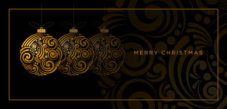 Vector Christmas greeting card. Abstract swirl Christmas ball on black background.のイラスト素材