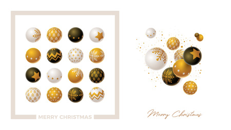Christmas ball set. Gold, white and black. Make your own design.のイラスト素材