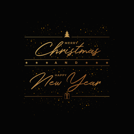 Merry Christmas and Happy New Year text. Seasonal greeting card design.のイラスト素材