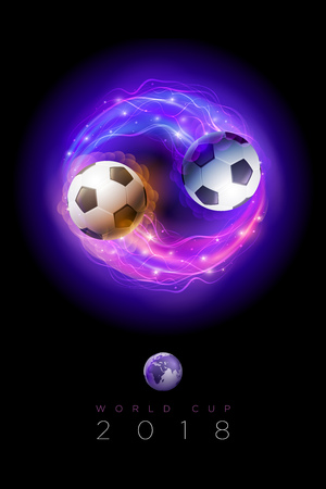 Soccer ball in flames and lights on black background.のイラスト素材