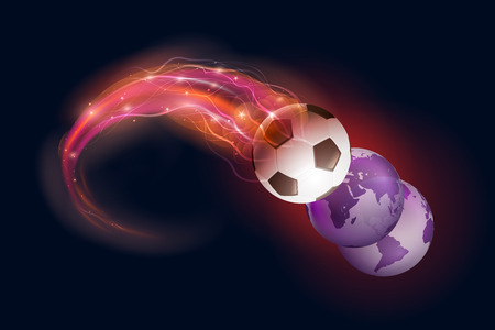 Soccer ball in flames and lights on black background.のイラスト素材
