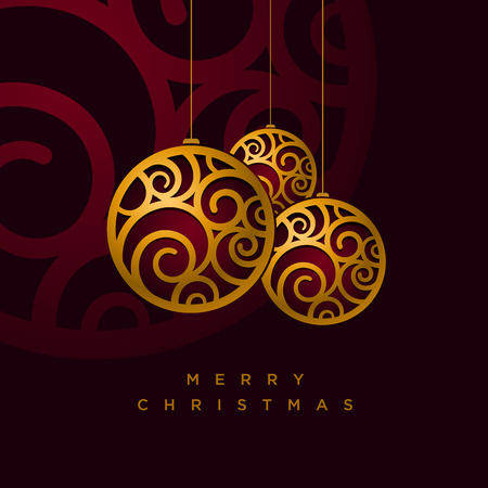 Vector Christmas greeting card design with abstract swirl Christmas balls.のイラスト素材