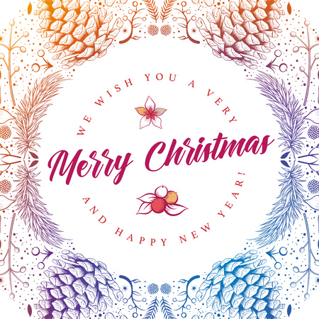 Vector round Christmas frame with hand drawn natural winter elements. Christmas greeting card design.のイラスト素材