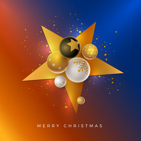 Vector Christmas and new year greeting card design with 3d white, black and gold Christmas balls . Elements are layered separately in vector file.のイラスト素材