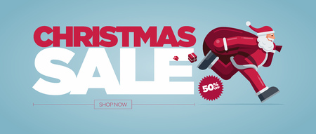 Vector Christmas banner design set with Santa Claus illustration. Christmas Sale Concept Design. Best for poster, advert or social media post.のイラスト素材