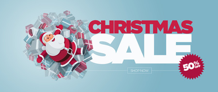 Vector Christmas banner design set with Santa Claus illustration. Christmas Sale Concept Design. Best for poster, advert or social media post.のイラスト素材