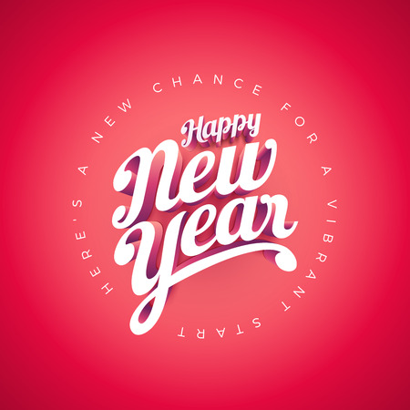 Vector Happy New Year custom 3d hand lettering typographic design. Elements are layered separately in vector file.のイラスト素材