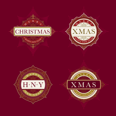 Vector luxury elegant Christmas and Happy New Year vector emblem template set.のイラスト素材