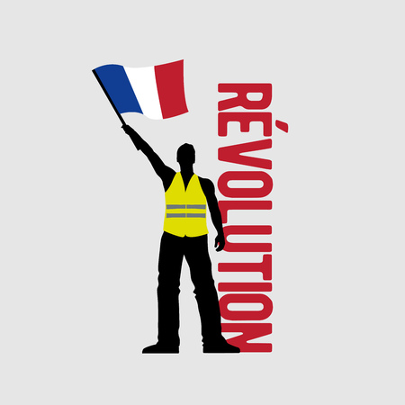 Vector yellow vest protestors illustration. Men silhouettes.のイラスト素材