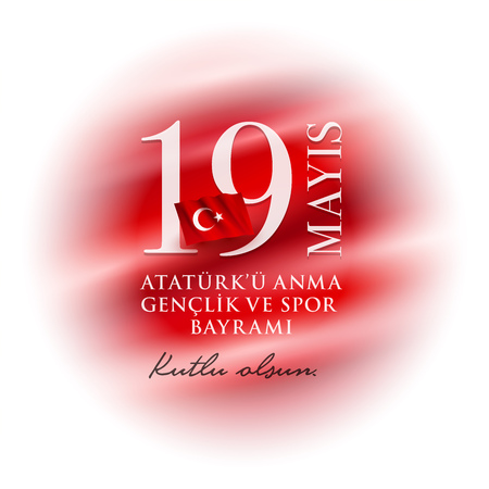 19 mayis Ataturk'u Anma, Genclik ve Spor Bayrami greeting card design. 19 May Commemoration of Ataturk, Youth and Sports Day. Vector illustration. Turkish national holiday. Commemorate Mustafa Kemal's landing at Samsun on May 19, 1919, which is regarded as the beginning of the Turkish War of Independence in the official historiography.のイラスト素材
