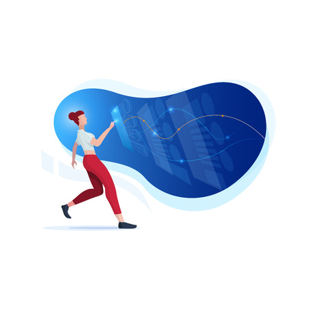 Creative woman working on technological business. Vector illustration.のイラスト素材