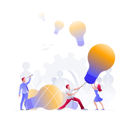 Business people meeting and brainstorming and search, find and hunt new ideas, solutions and opportunities.  Vector concept illustration.のイラスト素材
