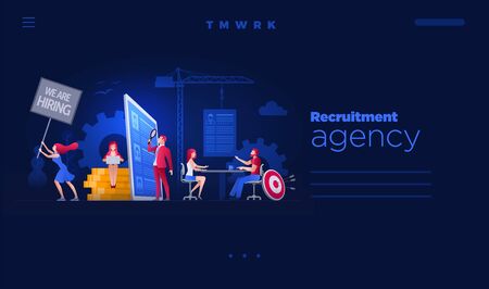 Web site page design template. Vector illustration people are working on hiring, human resources and recruitment together.  Concept illustration.のイラスト素材