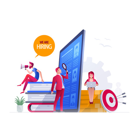 Vector illustration people are working on hiring, human resources and recruitment together. Concept illustration.のイラスト素材