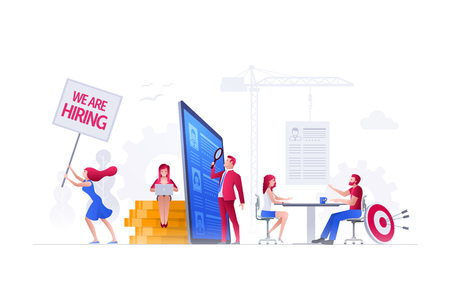 Vector illustration people are working on hiring, human resources and recruitment together. Concept illustration.のイラスト素材