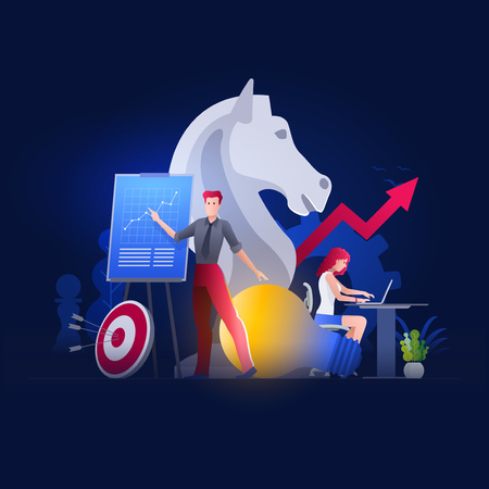 Vector illustration people are working on strategic planning, financial issues or marketing strategies together. Business finance, investment and teamwork concept.のイラスト素材