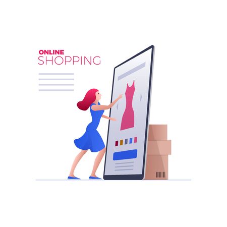 Online shopping on smartphone or digital tablet. E-commerce concept vector illustration. Quick shopping and fast delivery.の写真素材