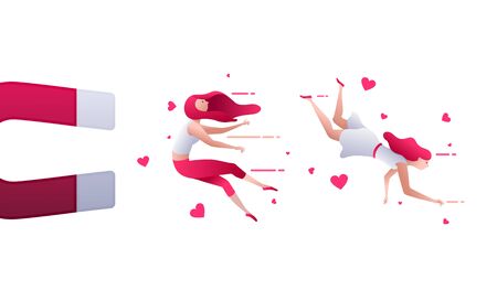 A big magnet attracts women. Vector concept illustration.のイラスト素材