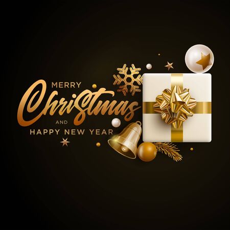 Merry Christmas and New Year greeting card design. Festive Christmas decoration elements. Vector illustration.のイラスト素材