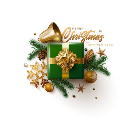 Merry Christmas and New Year greeting card design. Vector illustration. Elements are layered separately in vector file.のイラスト素材
