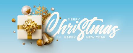 Merry Christmas and New Year greeting card design. Festive Christmas decoration elements. Vector illustration.のイラスト素材