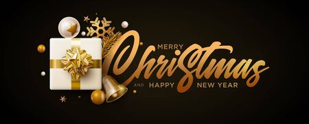 Merry Christmas and New Year greeting card design. Festive Christmas decoration elements. Vector illustration.のイラスト素材