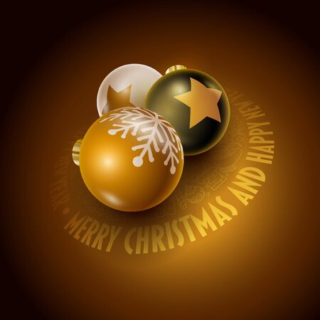 Merry Christmas and Happy New Year greeting card design. Vector illustration. のイラスト素材