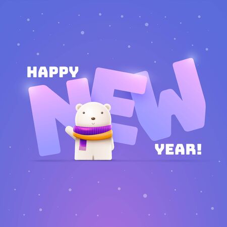 Little cute bear and Christmas, New Year greeting. Vector character illustration. Elements are layered separately in vector file.のイラスト素材