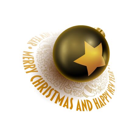 Merry Christmas and Happy New Year greeting card design. Vector illustration. のイラスト素材