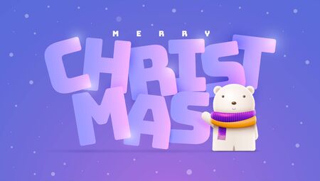 Little cute bear and Christmas, New Year greeting. Vector character illustration. Elements are layered separately in vector file.のイラスト素材