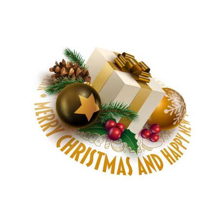 Merry Christmas and Happy New Year greeting card design. Vector illustration.のイラスト素材