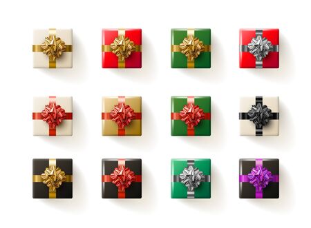 Top view gift box collection. Vector illustration. Elements are layered separately in vector file.のイラスト素材