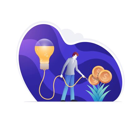 The financial consultant is increasing the money. Successful investor or entrepreneur. invest money grows with ideas. Man or businessman is watering. there are money metaphor in the tree. vector illustration.のイラスト素材