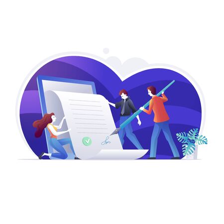 Businessman is signing online electronic contract with smart phone. People are signing an electronic contract with the mobile application on the screen.のイラスト素材